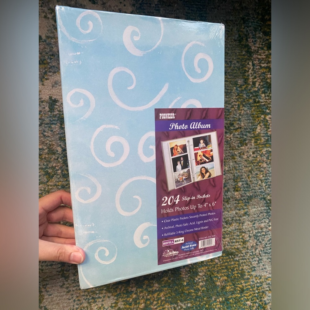 Vintage Y2K 2002 Pioneer deadstock blue swirl 3-ring binder photo album